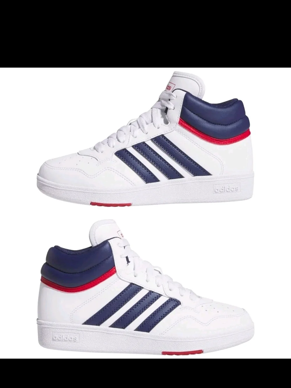 adidas Kids' White & Navy Hoops Mid-Top Sneakers